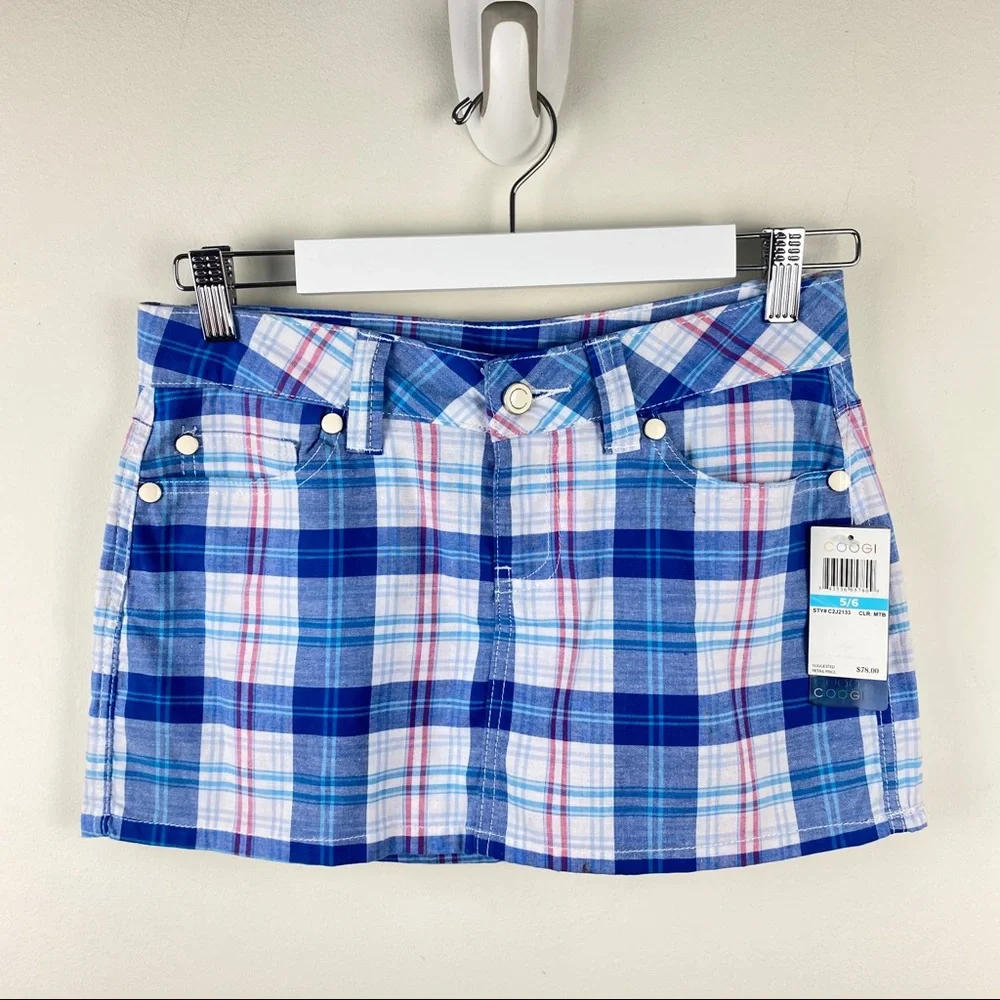 Coogi Plaid Y2K Mini Skirt Blue Size 5/6 New